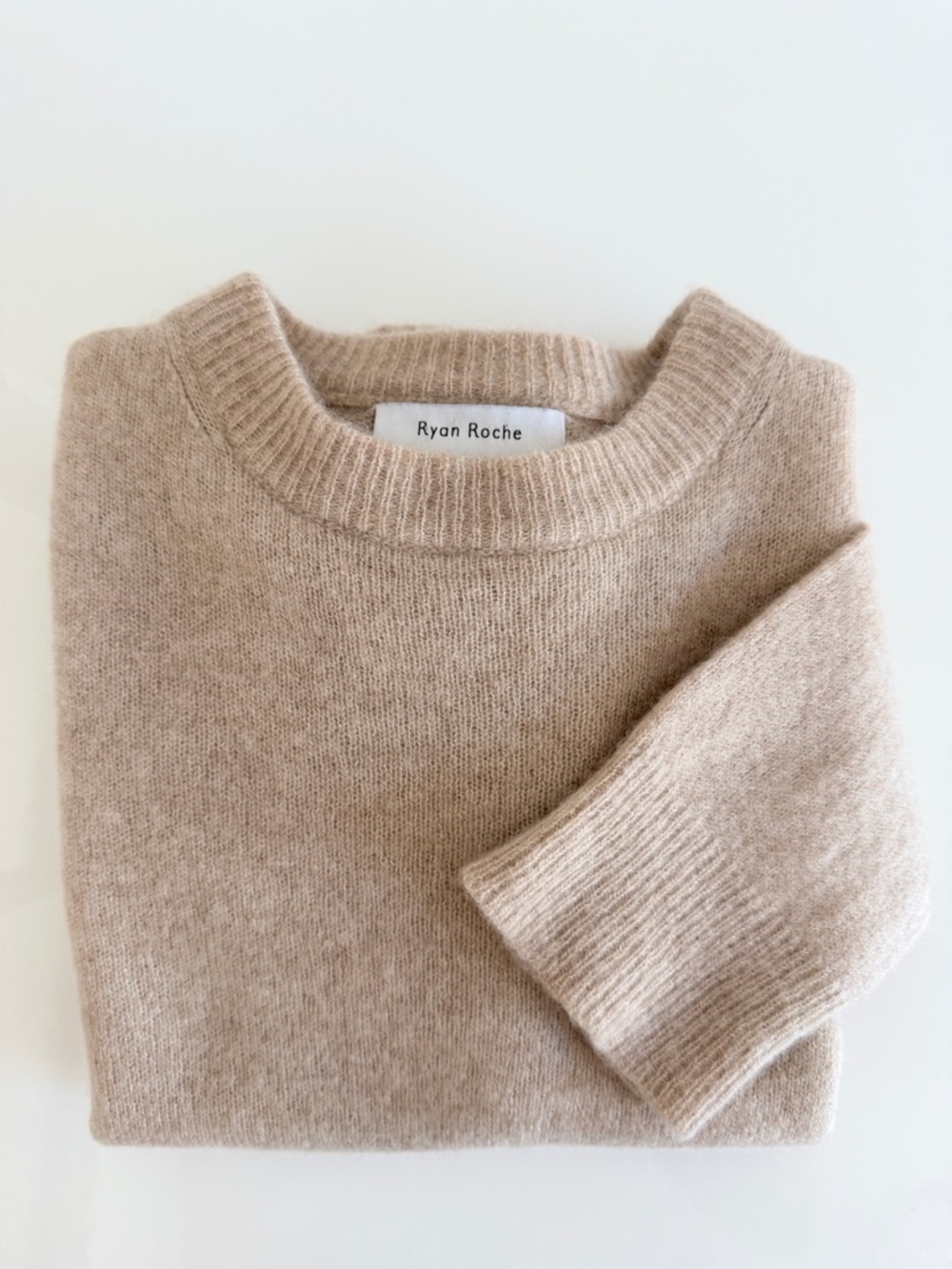 Ryan Roche Neutral Beige Crewneck cashmere Sweater